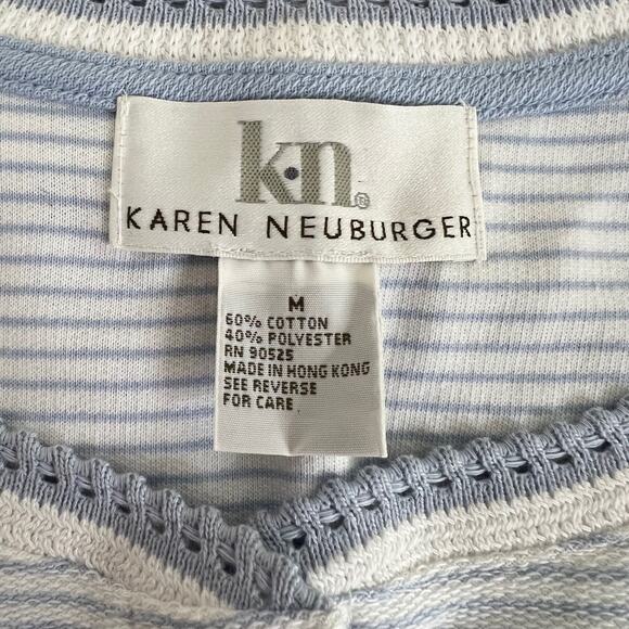 Vintage NOS Karen Neuberger Sleeveless Nightgown M Blue Stripe Made in Hong Kong - Picture 4 of 6